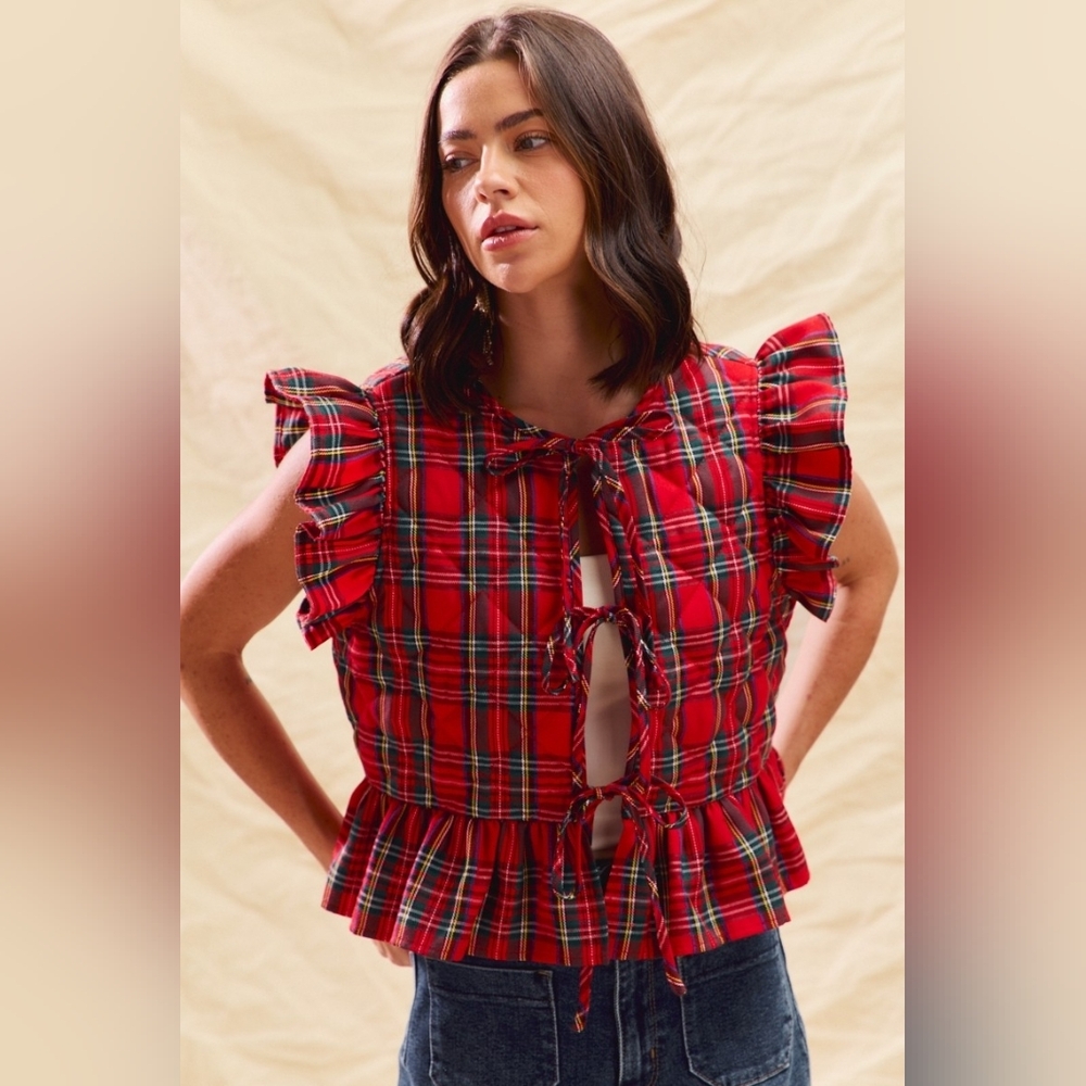 Plaid Ruffled Quilt Vest Top